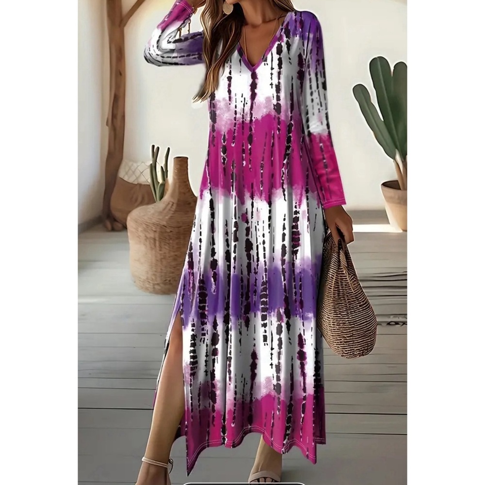 SALE NWT TYE DYE LONG SLEEVE DRESS W/ Side Slits